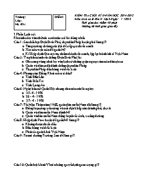 Đề kiểm tra cuối học kì II môn Lịch sử & Địa lý Lớp 5 - Năm học 2014-2015
